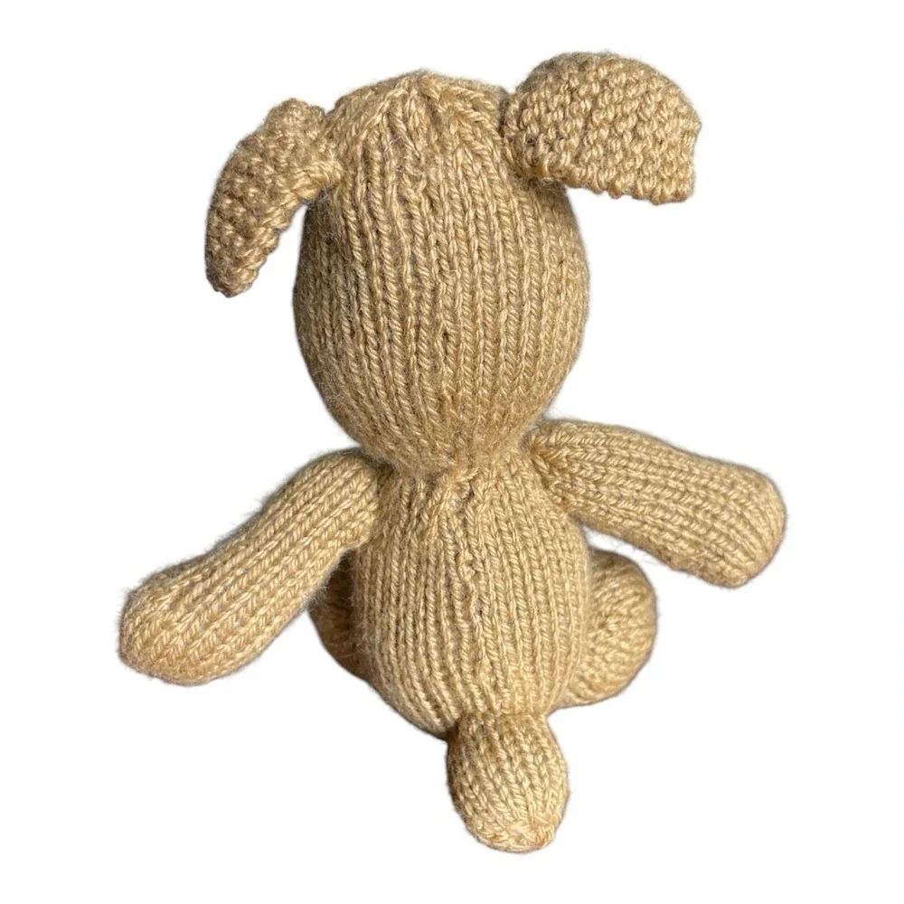 Handmade Puppy with Vest Stuffed Animal Soft Knitted Golden Brown Dog Wool Toy